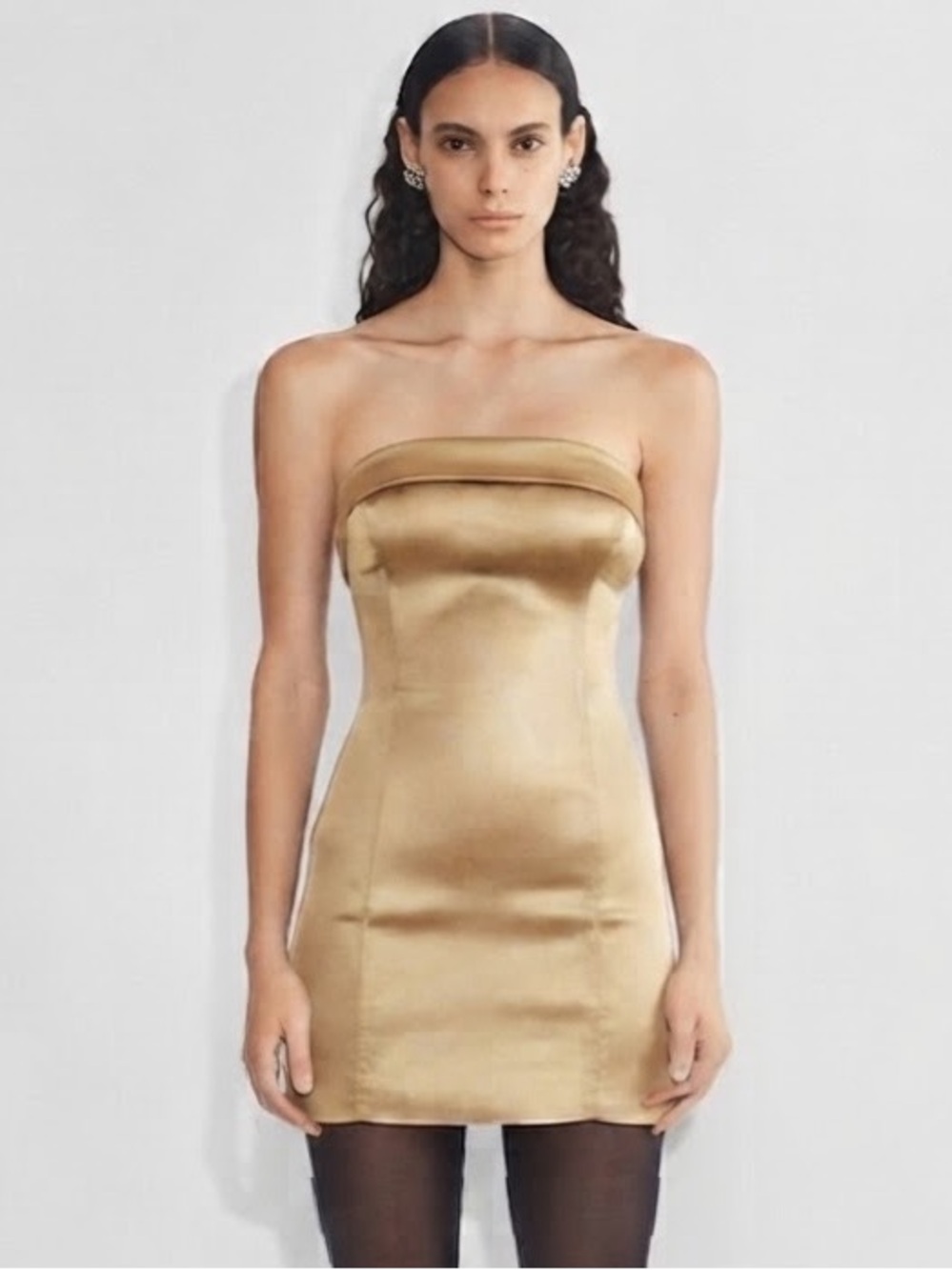 Aritzia TEN Sz 12 Shimmer Satin Gold Strapless Tube Party Mini Dress